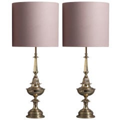 A Pair of 1950s Polished Brass Stiffel designed Table Lamps USA