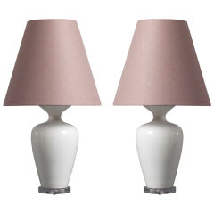 A Pair of 1960s White Ceramic Table Lamps on Lucite Bases A Pair of 1960s White Ceramic Table Lamps on Lucite Bases