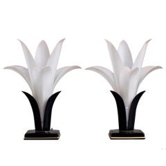 A Pair of Rougier Petal Shaped Lamps with Black Bases