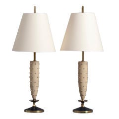 A Pair of 1950s  Stained Ash Table Lamps