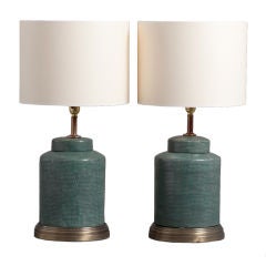 A Pair of 1970s Faux Lizard Skin Wrapped Table Lamps