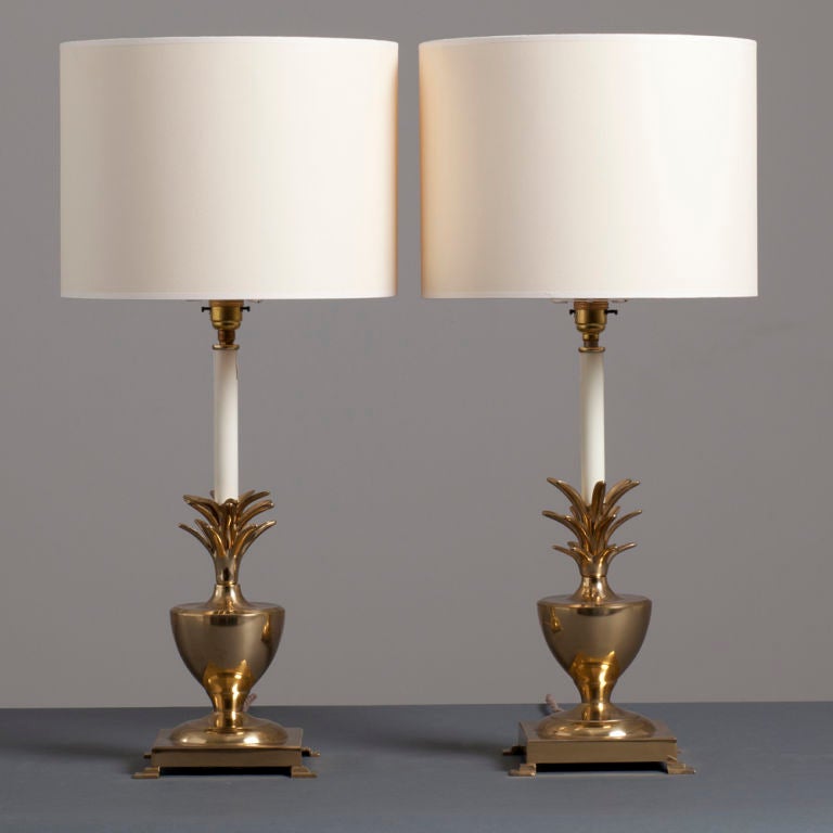 A Pair of 1960s Parzinger Style Brass Pineapple Table Lamps