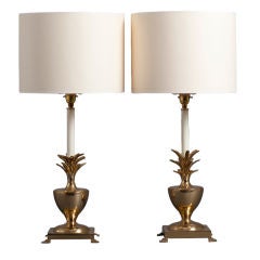 A Pair of 1960s Parzinger Style Brass Pineapple Table Lamps
