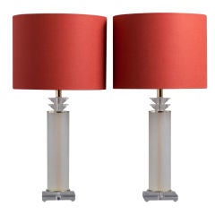 A Pair of 1970s Frosted Lucite Column Shaped Table Lamps