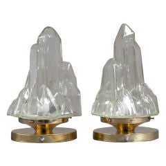 A Pair of 1970s Moulded Glass Iceberg Shaped Table Lamps