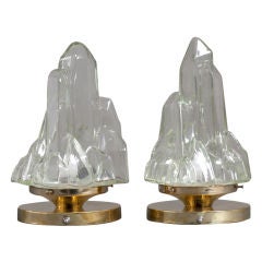 A Pair of 1970s Moulded Glass Iceberg Shaped Table Lamps