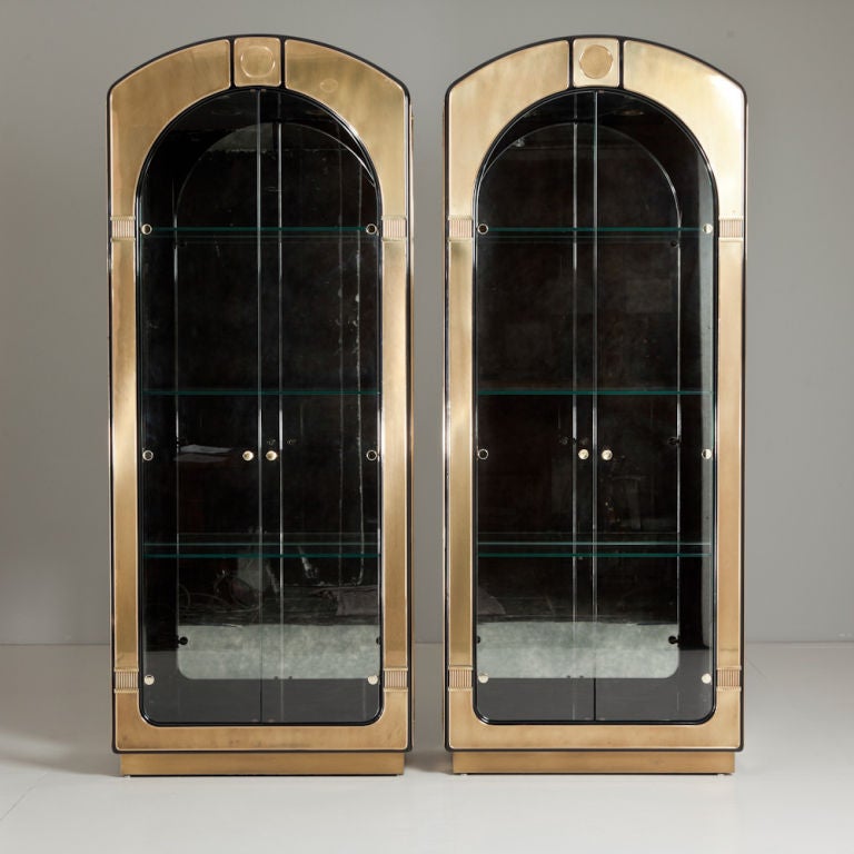 Pair of 1970s Brass Framed Glazed Display Cabinets