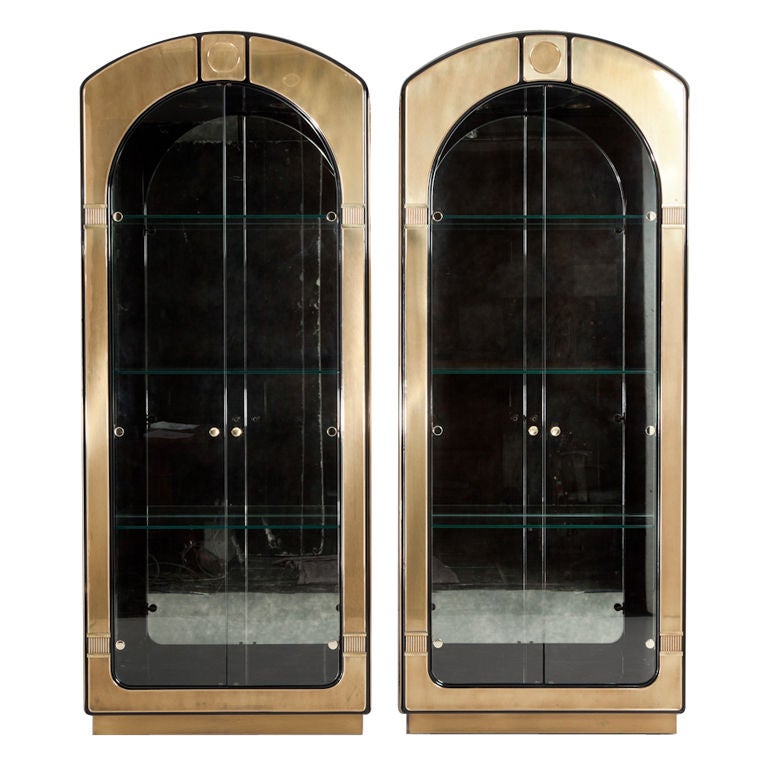 Pair of 1970s Brass Framed Glazed Display at 1stDibs