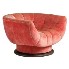 A Rare 1950s Swivel Tub Shaped Lovechair with Original Fabric