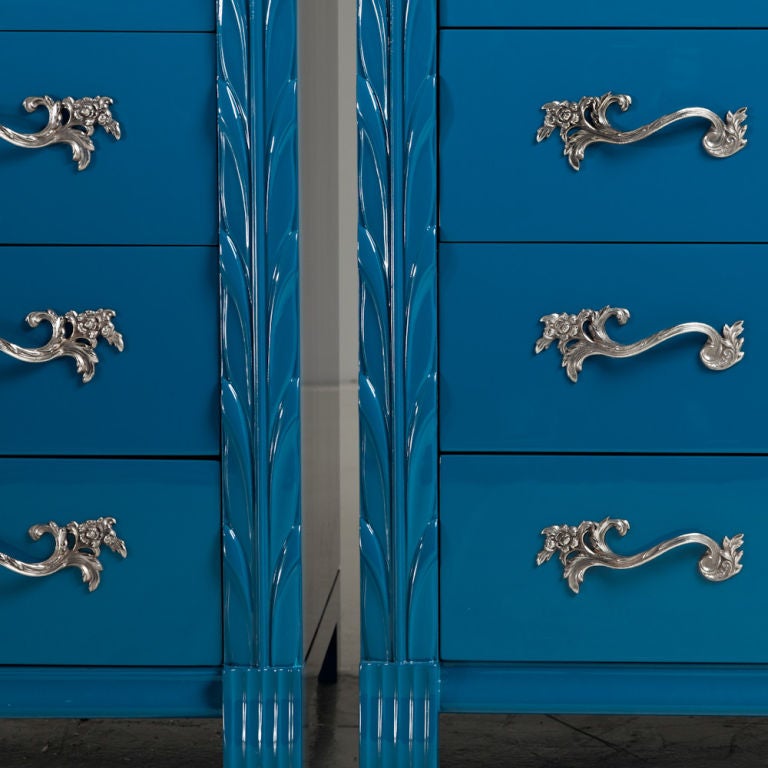 A Pair of Turquoise Lacquered Commodes 1950s 1