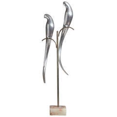 Pair of Aluminium Birds on a Stand Attributed to Curtis Jere 3