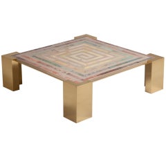 A Superb Italian Brass and Composite Marble Coffee Table