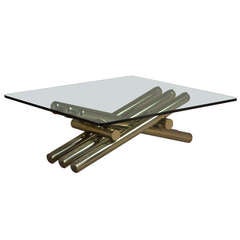 A Brass Finished Tubular Steel Coffee Table Base 1970s