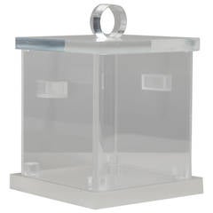 Square, Cloudy Lucite Ice Bucket with Removable Top, 1970s