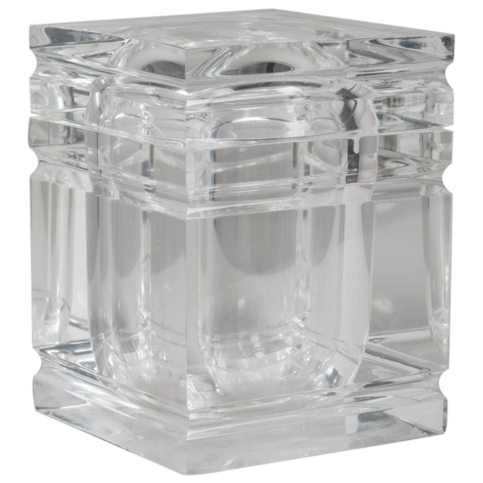 Lucite Ice Bucket with Incised Detail, 1970s For Sale
