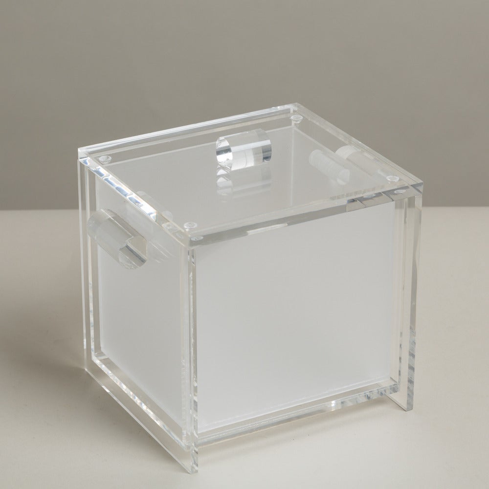 A clear and frosted Lucite ice bucket with removable opaque liner
USA 1970s
