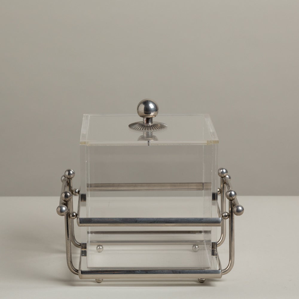 Nickel-Plated Framed Lucite Ice Bucket, 1970s