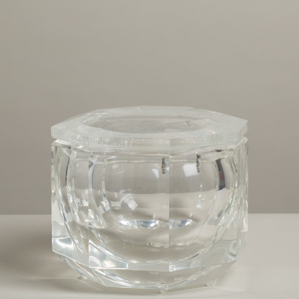 A Hexagonal Lucite Ice Bucket with Swivel Top