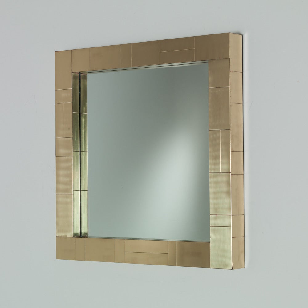 A Square Brass Cityscape Collection Mirror designed by Paul Evans 1980s signed