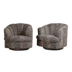 A Pair of  Leopard Print Upholstered Swivel Chairs 1970s