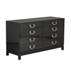 A 1950s Black Lacquerd Eight Drawer Asian Modern Commode