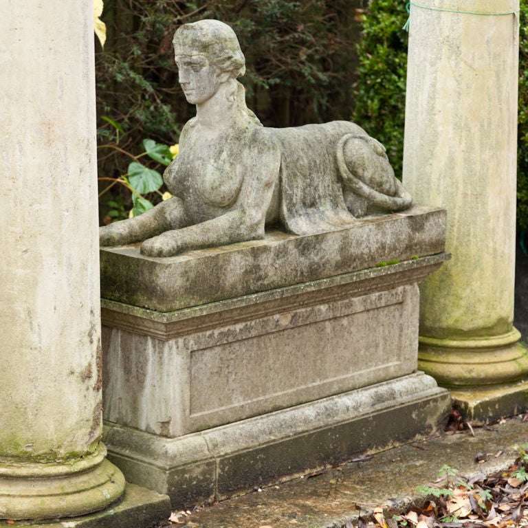 A Composition Sphinx on Rectangular Base In Excellent Condition In London, GB
