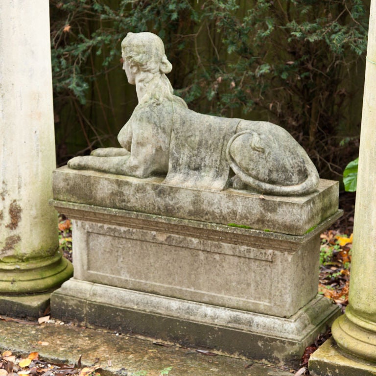 19th Century A Composition Sphinx on Rectangular Base