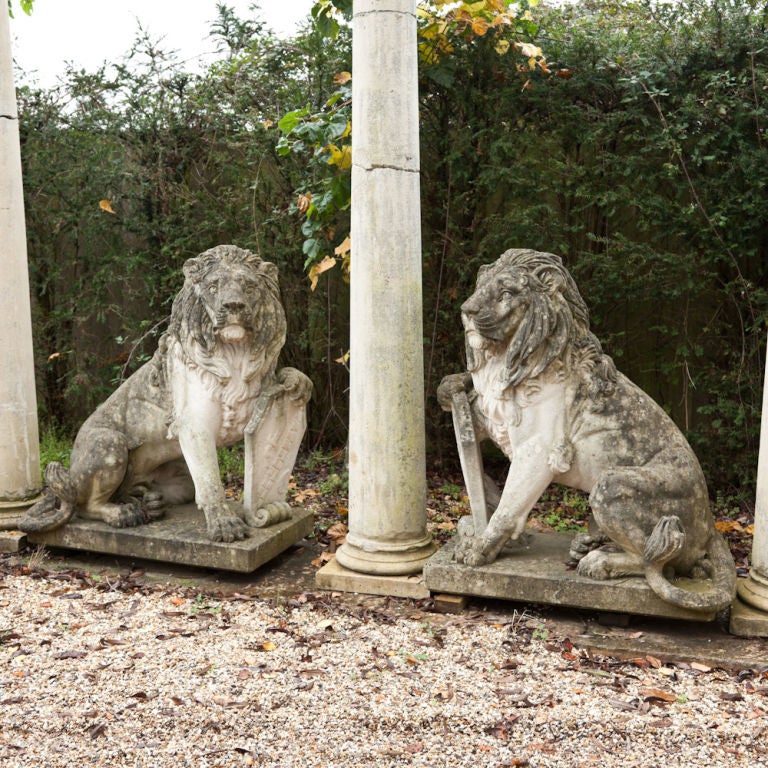 A Large Pair of Limestone Lions 1980s