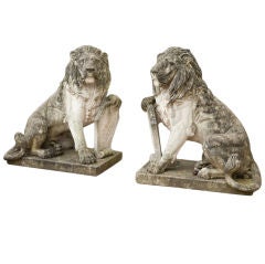 A Large Pair of Limestone Lions 1980s