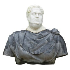 A White Marble Emperor Bust with a Black Belgian Marble Toga