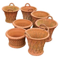 A Pair of Small Handthrown Basketweave Terracotta Pots by Talism