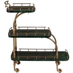 A Rare Aldo Tura designed Green Lacquered Goatskin Bar Cart 1950