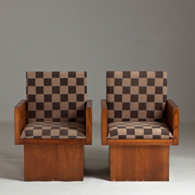 A Pair of Chequerboard Occassional Chairs attributed to Jean Michel Frank 1940s