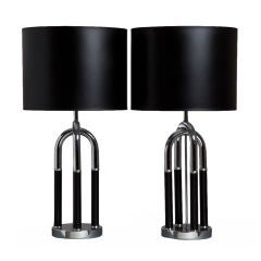 A Pair of Leather and Chrome Tubular Table Lamps 1970s