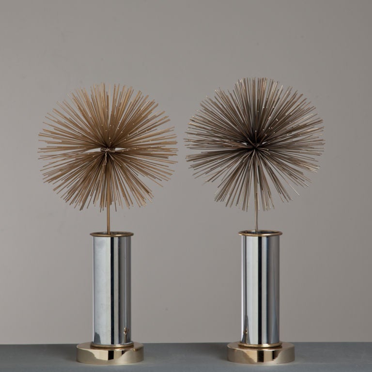 A Pair of Curtis Jere Designed Daisy Shaped Metal Table Lamps 1970s