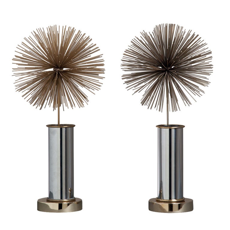 A Pair of Curtis Jere Designed Daisy Shaped Metal Table Lamps
