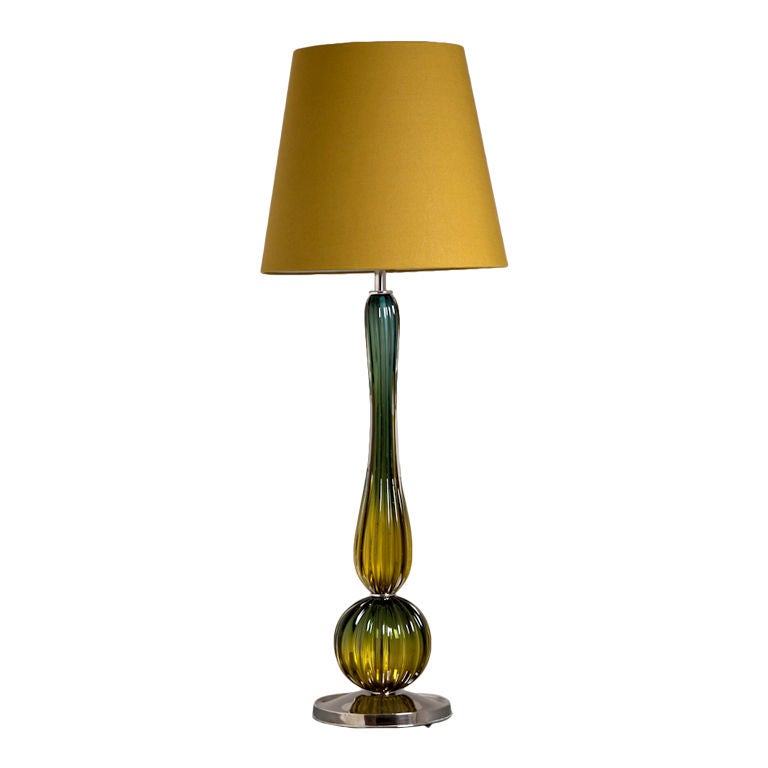 A Large Murano Green and Yellow Glass Lamp 1950s