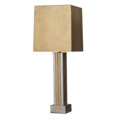 Nickel and Brass Paul Evans Style Column Table Lamp, 1980s
