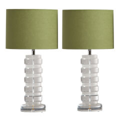 A Pair of Stacked Lucite Oval Table Lamps 1960s