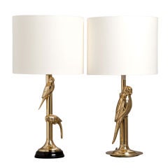 A Pair of Sculptural Parrot Brass Table Lamps 1960s