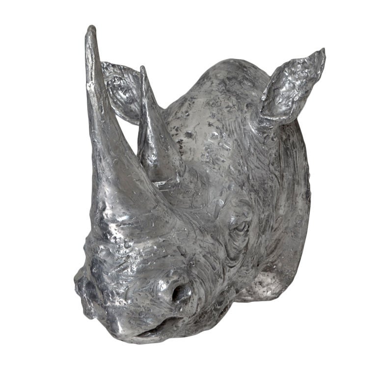 Cast Aluminium Rhino Head by Christian Maas Signed and Stamped For Sale