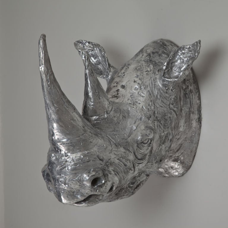 French Cast Aluminium Rhino Head by Christian Maas Signed and Stamped For Sale