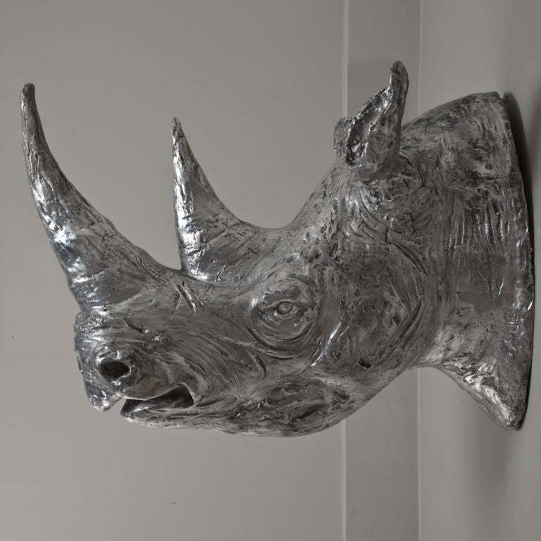 Cast Aluminium Rhino Head by Christian Maas Signed and Stamped In Excellent Condition For Sale In London, GB