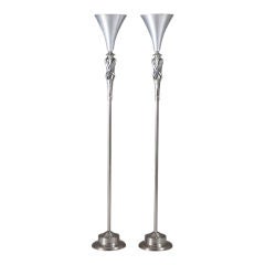 A Pair of Mandarin Polished Steel Lamps circa 1950