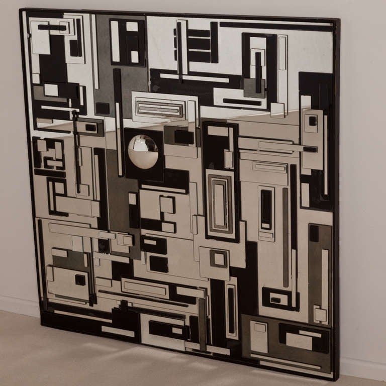 A Clear and Tinted Sculptural Panelled Mirror 1973