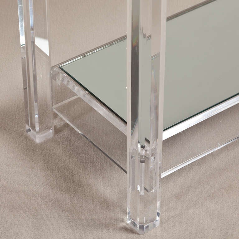 Late 20th Century A Two Tiered Lucite Framed Mirrored Shelved Console Table 1970s