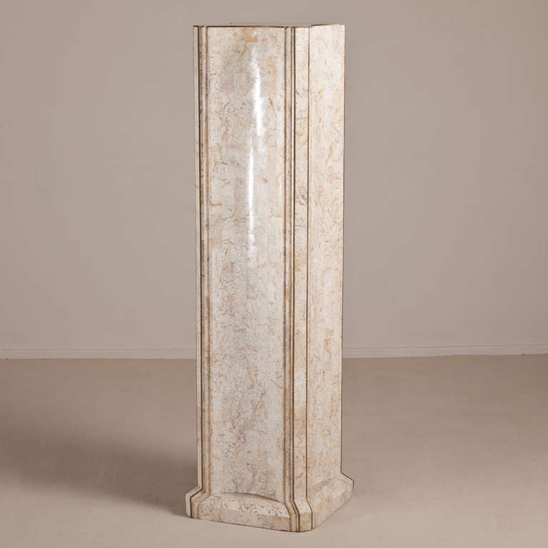 An Unusually Tall Tessellated Stone Veneered Pedestal with Bronze Inlay by Maitland Smith 1970s