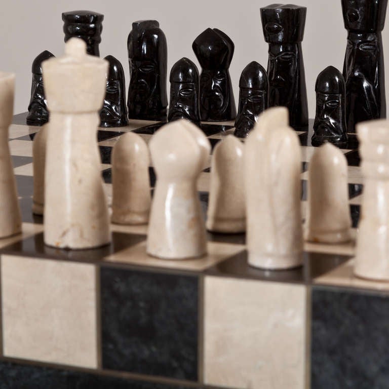 A Superb Maitland Smith Stone Veneered Chess Set 1970s 4