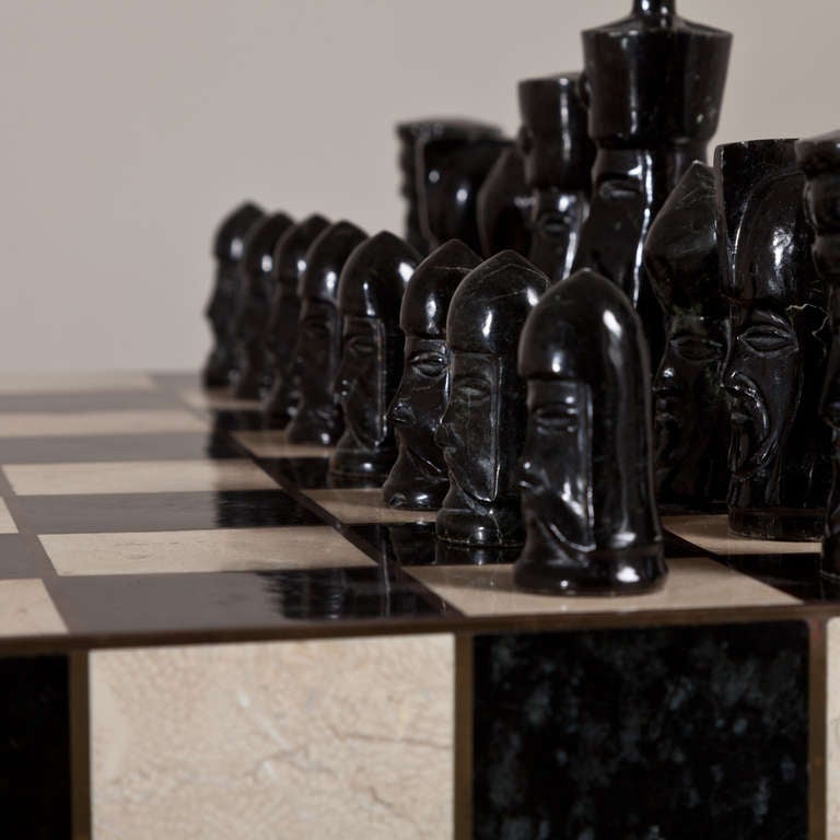 A Superb Maitland Smith Stone Veneered Chess Set 1970s 3