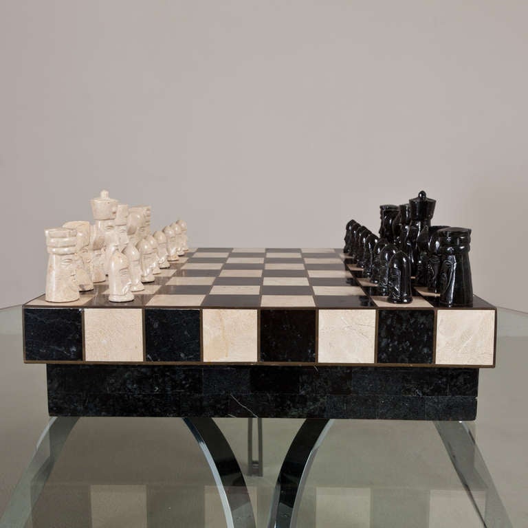 A Superb Maitland Smith Stone Veneered Chess Set 1970s